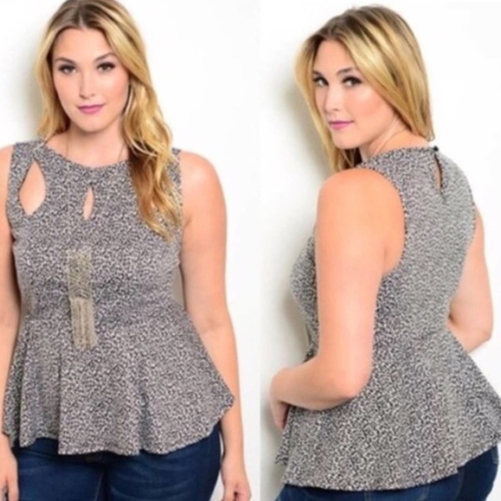 Summer Black & White Peplum keyhole Top 3X - Picture 1 of 4